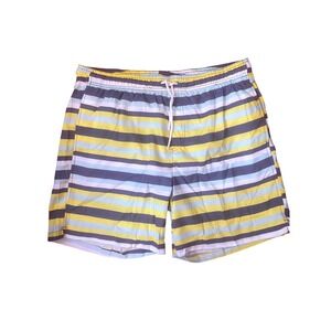 Crane Mens Striped Swim Trunks Yellow Grey Blue Board Shorts Size‎ Large